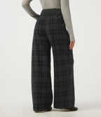 High Waisted Straight Leg Corduroy Casual Trousers with Pockets — Blue Slate Argyle — view 2