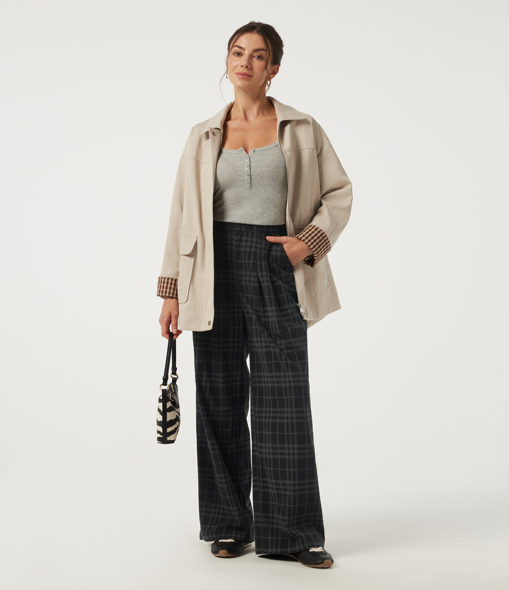 High Waisted Straight Leg Corduroy Casual Trousers with Pockets — Blue Slate Argyle — view 6