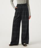 High Waisted Straight Leg Corduroy Casual Trousers with Pockets — Blue Slate Argyle — view 1