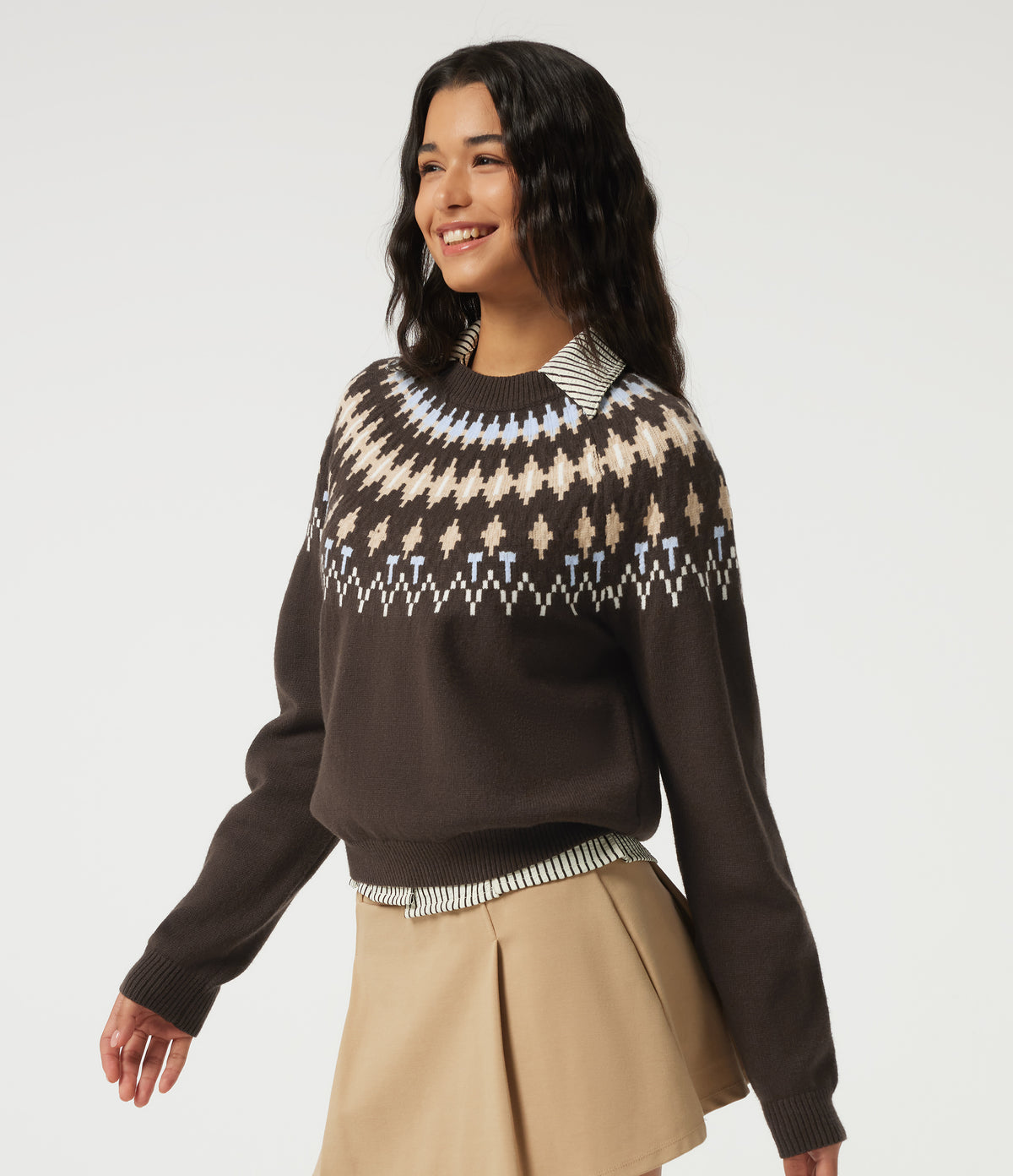 Round Neck Long Sleeve Geometric Casual Jumper — Delicioso — view 3