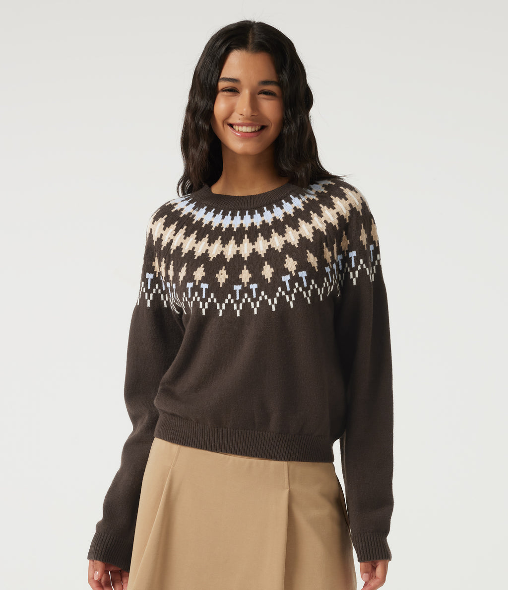 Round Neck Long Sleeve Geometric Casual Jumper — Delicioso — view 4