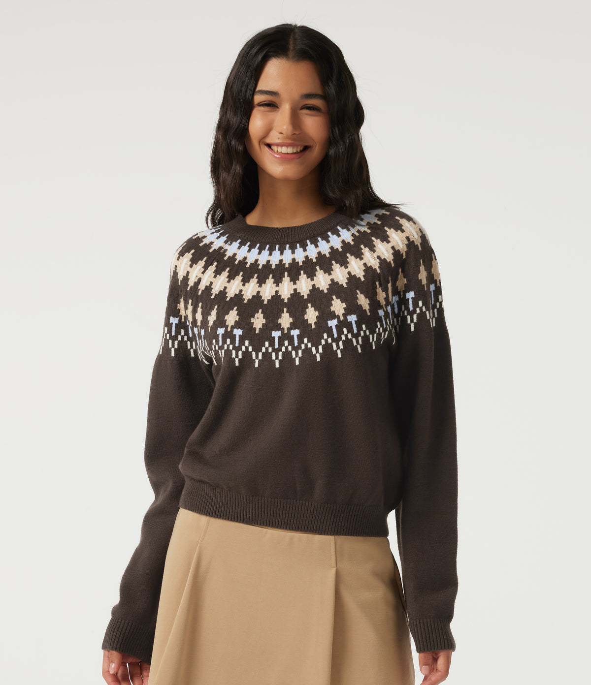 Round Neck Long Sleeve Geometric Casual Jumper — Delicioso — view 4