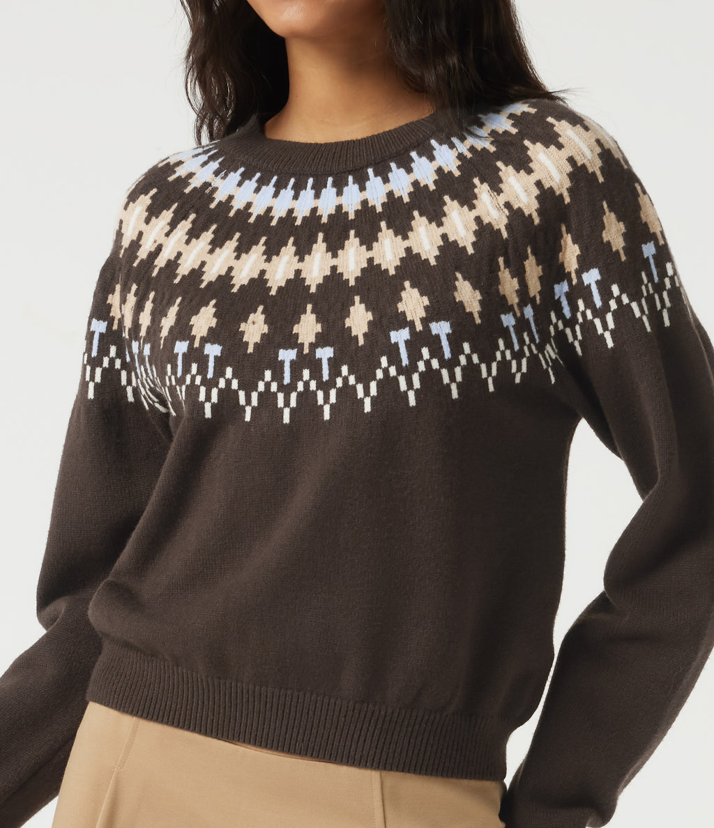 Round Neck Long Sleeve Geometric Casual Jumper — Delicioso — view 5