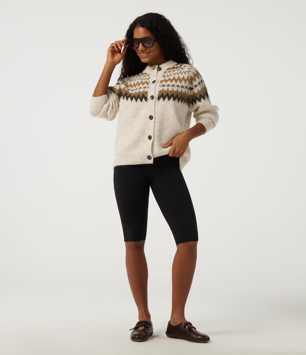 Round Neck Long Sleeve Casual Cardigan — Sandshell — view 6