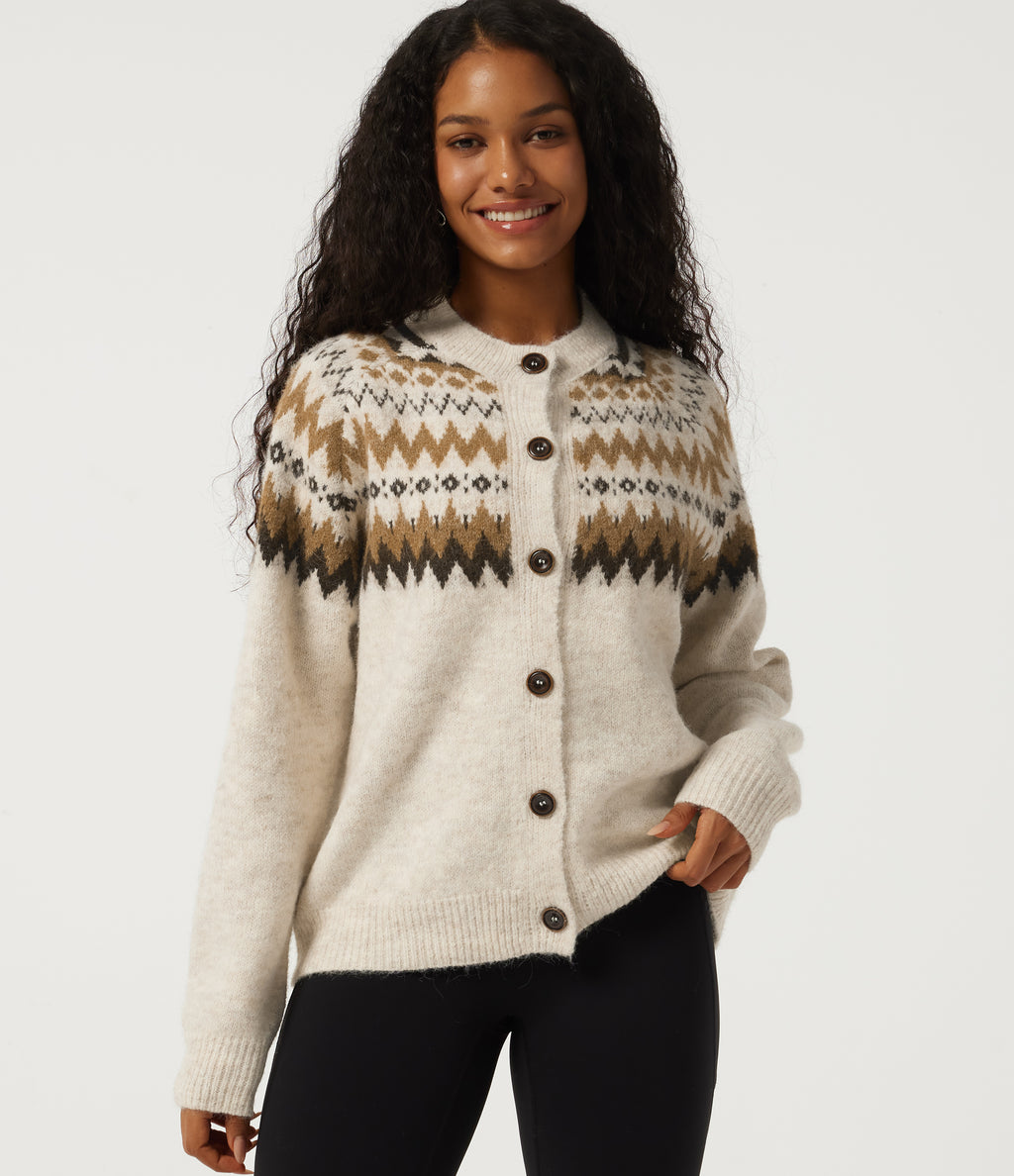 Round Neck Long Sleeve Casual Cardigan — Sandshell — view 4