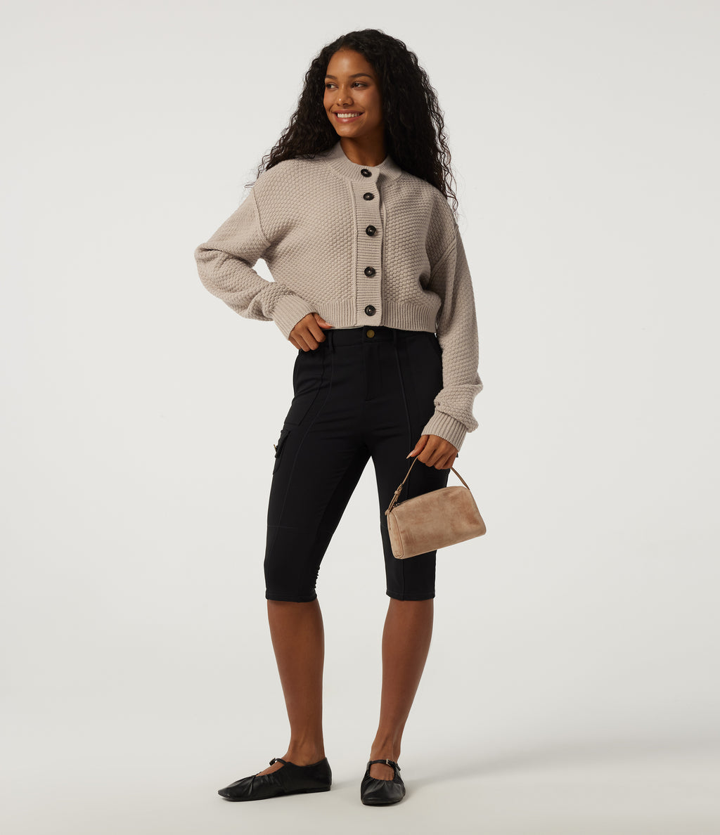Round Neck Long Sleeve Casual Cardigan — Doeskin — view 7