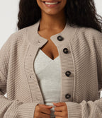 Round Neck Long Sleeve Casual Cardigan — Doeskin — view 5