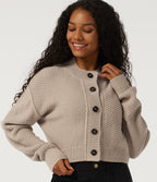 Round Neck Long Sleeve Casual Cardigan — Doeskin — view 4