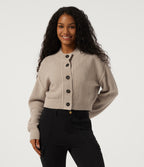 Round Neck Long Sleeve Casual Cardigan — Doeskin — view 1