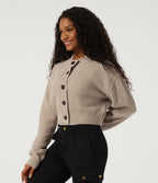 Round Neck Long Sleeve Casual Cardigan — Doeskin — view 3