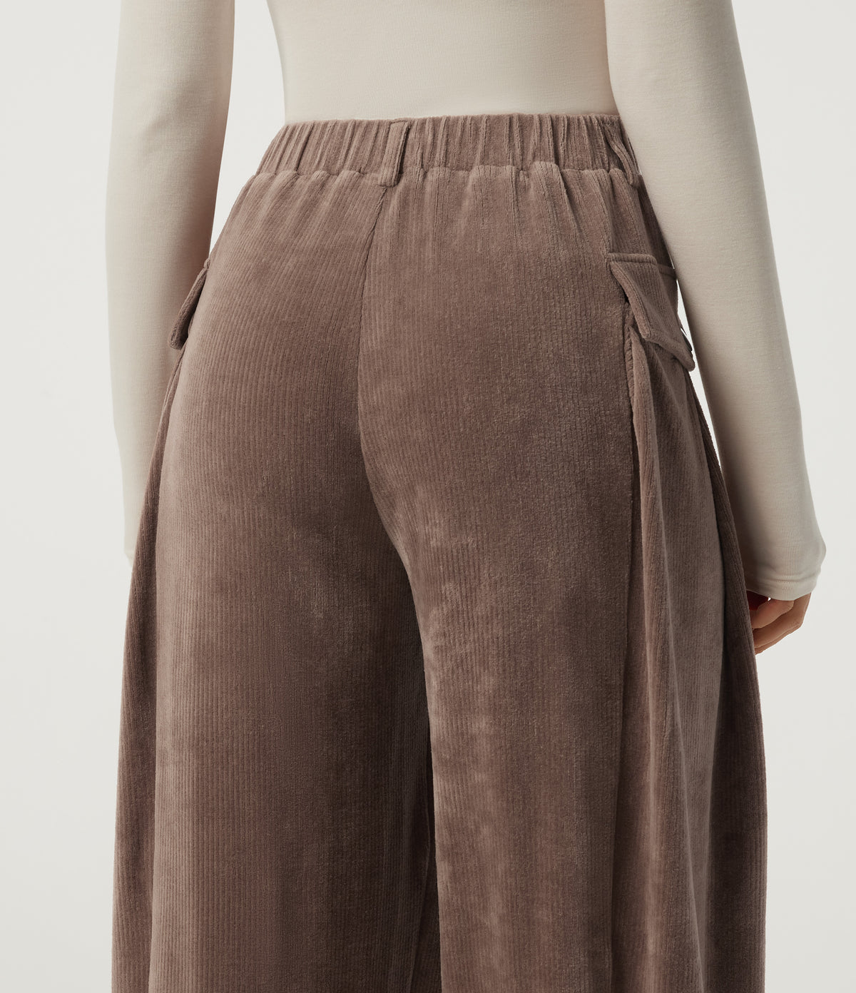 Mid Rise Baggy Corduroy Casual Trousers with Pockets — Acorn — view 5