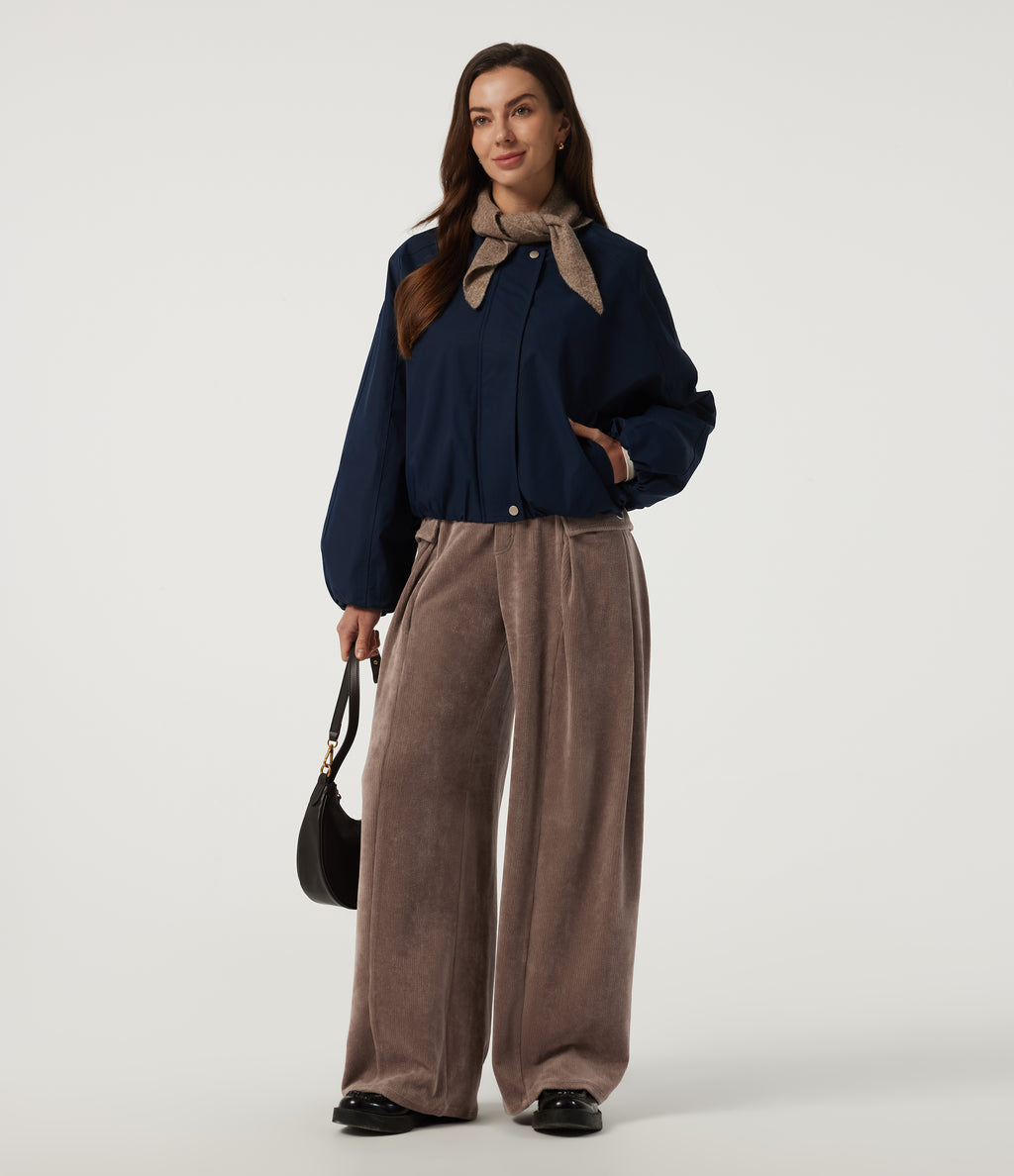 Mid Rise Baggy Corduroy Casual Trousers with Pockets — Acorn — view 6