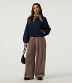 Mid Rise Baggy Corduroy Casual Trousers with Pockets — Acorn — view 6