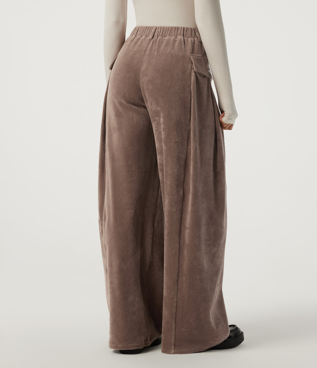 Mid Rise Baggy Corduroy Casual Trousers with Pockets — Acorn — view 2