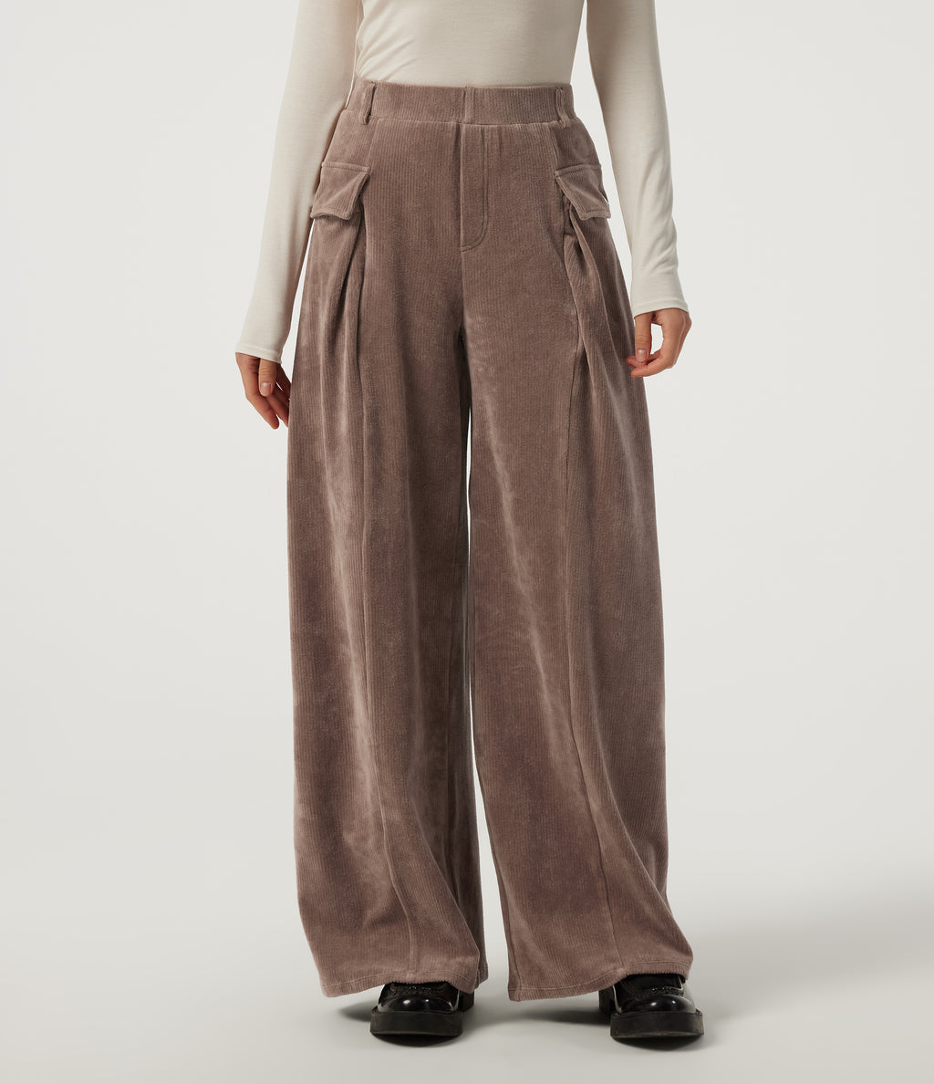 Mid Rise Baggy Corduroy Casual Trousers with Pockets — Acorn — view 3