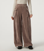 Mid Rise Baggy Corduroy Casual Trousers with Pockets — Acorn — view 3