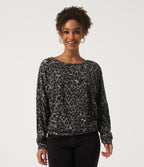 Round Neck Long Sleeve Leopard Print Casual Top — Smoke Jungle — view 4