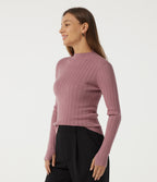 Mock Neck Long Sleeve Work Jumper with Thumbholes — Ash Rose — view 3