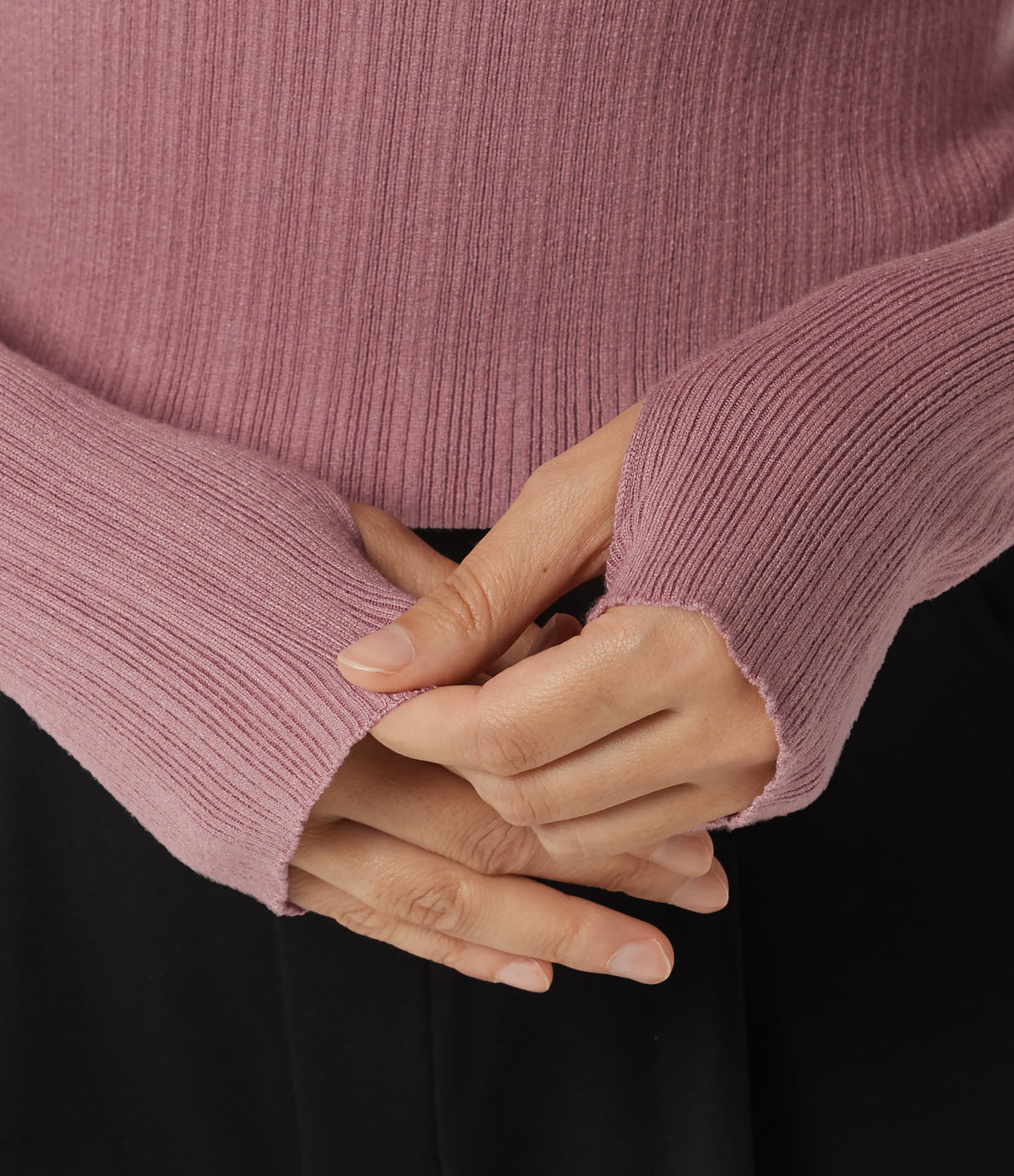 Mock Neck Long Sleeve Work Jumper with Thumbholes — Ash Rose — view 6