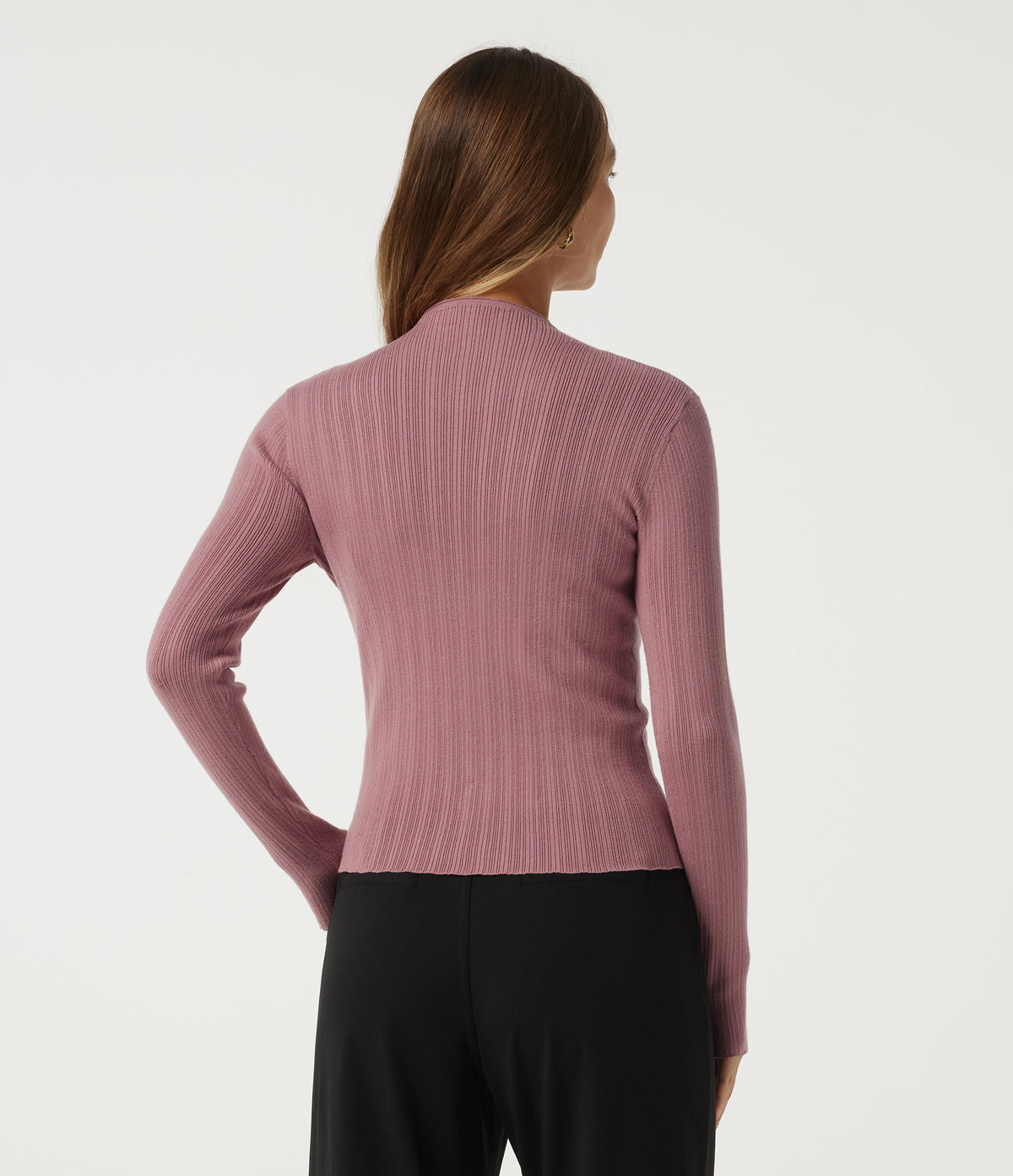 Mock Neck Long Sleeve Work Jumper with Thumbholes — Ash Rose — view 2