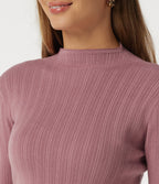 Mock Neck Long Sleeve Work Jumper with Thumbholes — Ash Rose — view 5