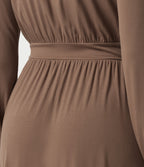 V Neck Long Sleeve A-Line Casual Midi Dress — Beaver Fur — view 6