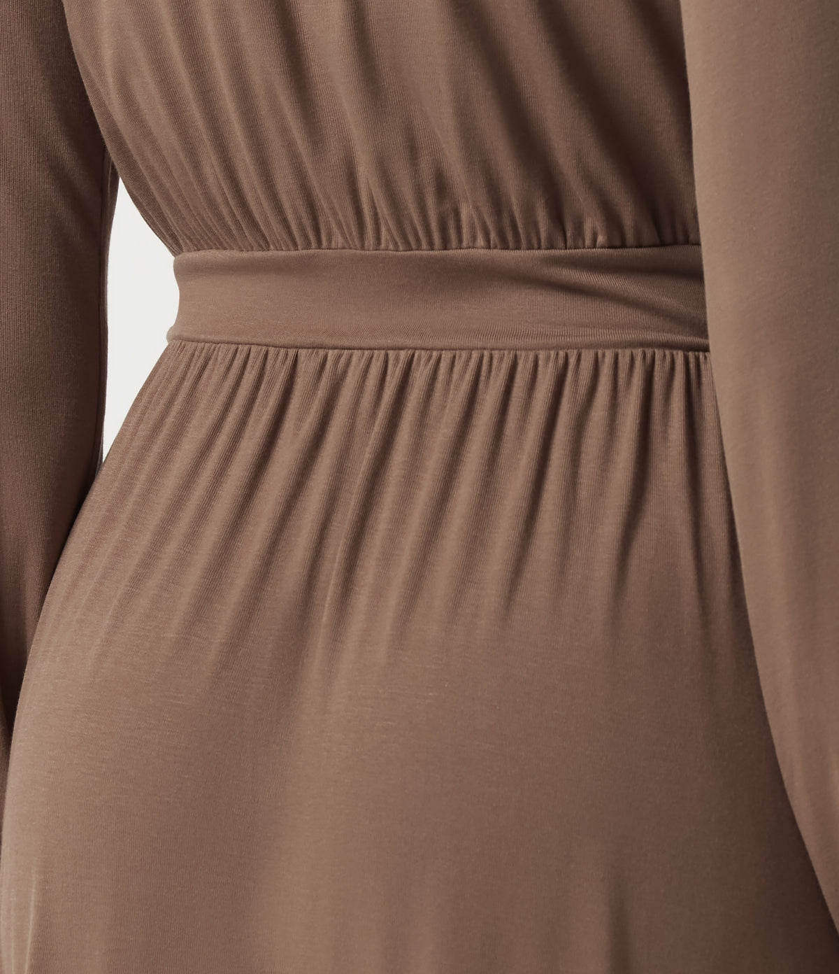 V Neck Long Sleeve A-Line Casual Midi Dress — Beaver Fur — view 6