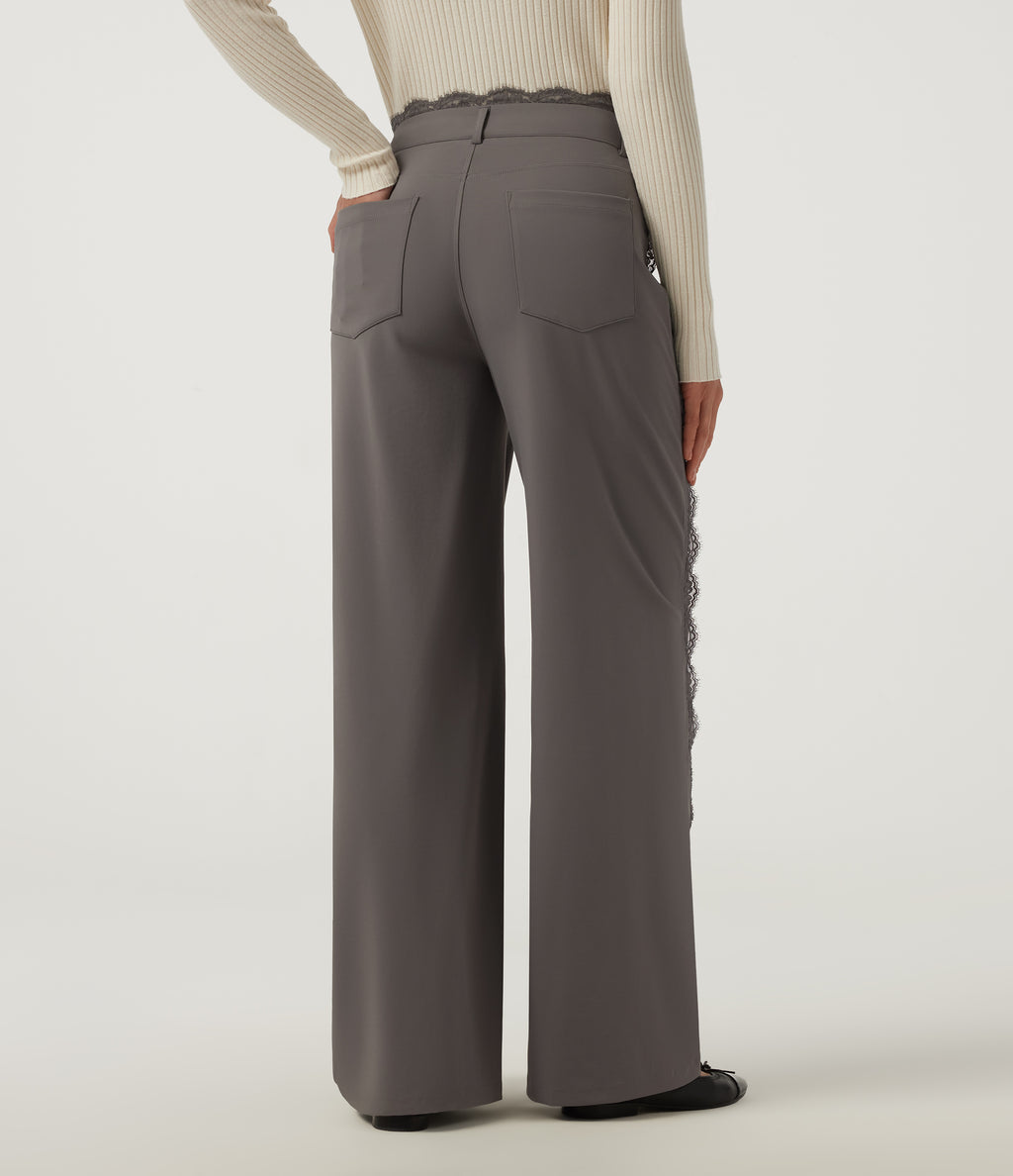 High Waisted Wide Leg Casual Trousers with Pockets — Silent Storm — view 2