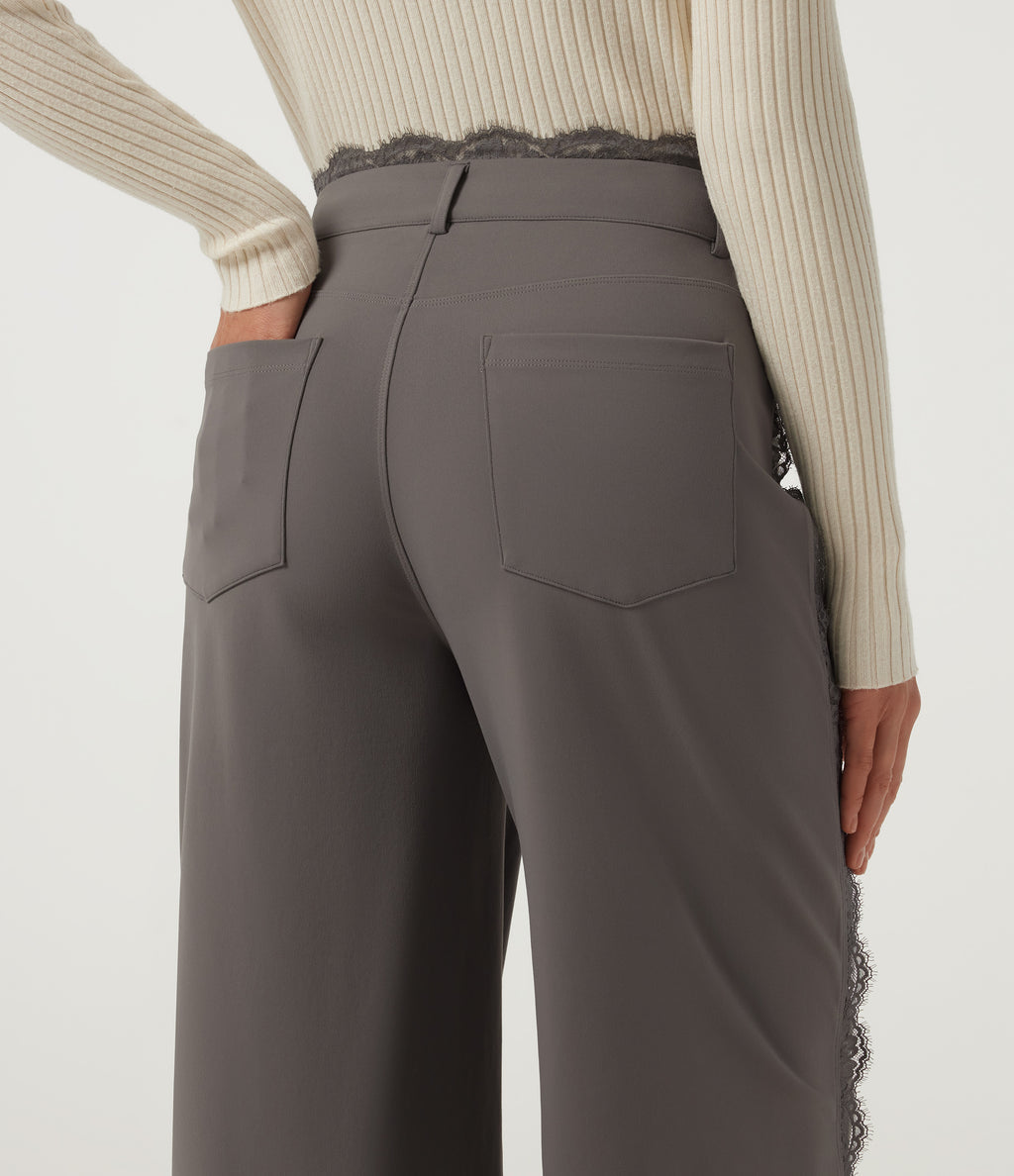 High Waisted Wide Leg Casual Trousers with Pockets — Silent Storm — view 5