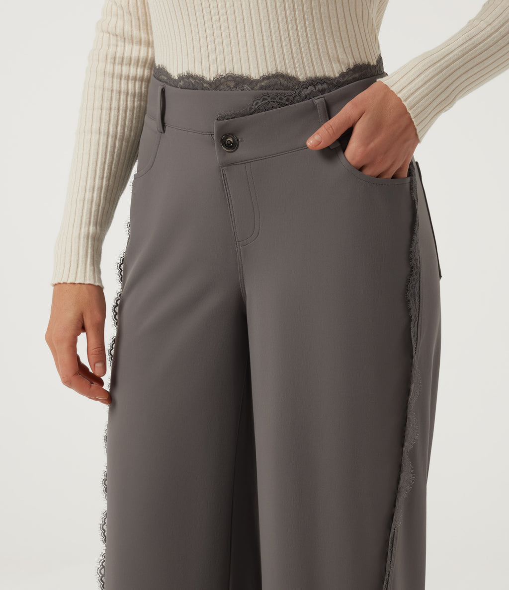 High Waisted Wide Leg Casual Trousers with Pockets — Silent Storm — view 4
