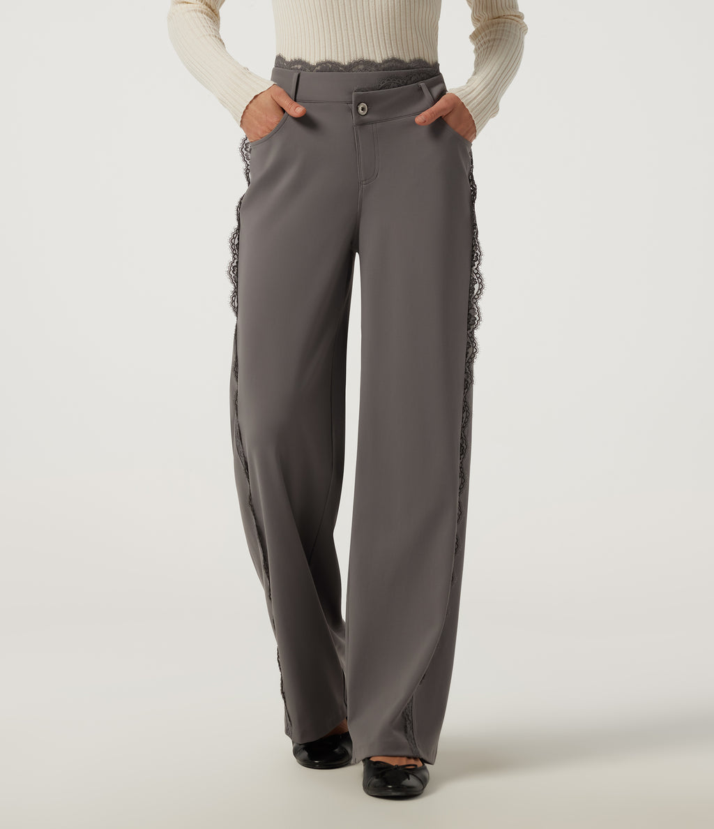 High Waisted Wide Leg Casual Trousers with Pockets — Silent Storm — view 3