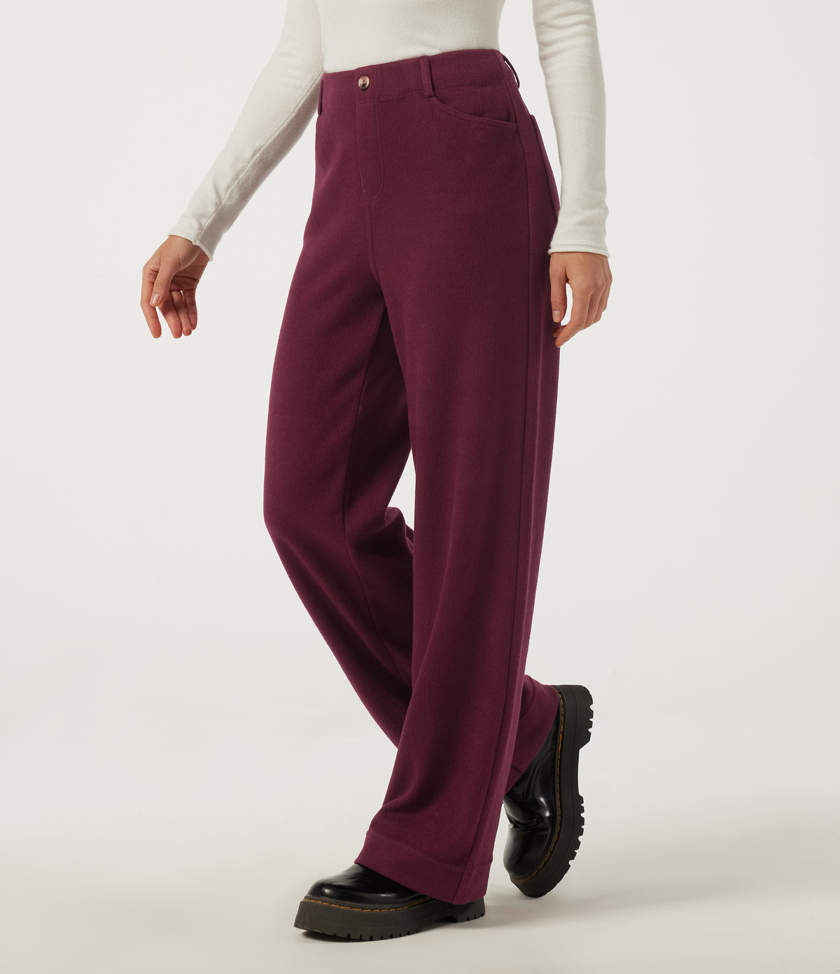 Mid Rise Straight Leg Casual Trousers with Pockets — Cabernet — view 3