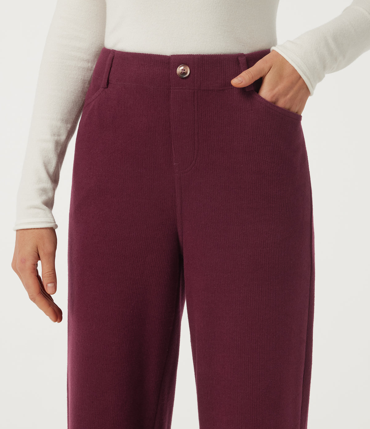 Mid Rise Straight Leg Casual Trousers with Pockets — Cabernet — view 4