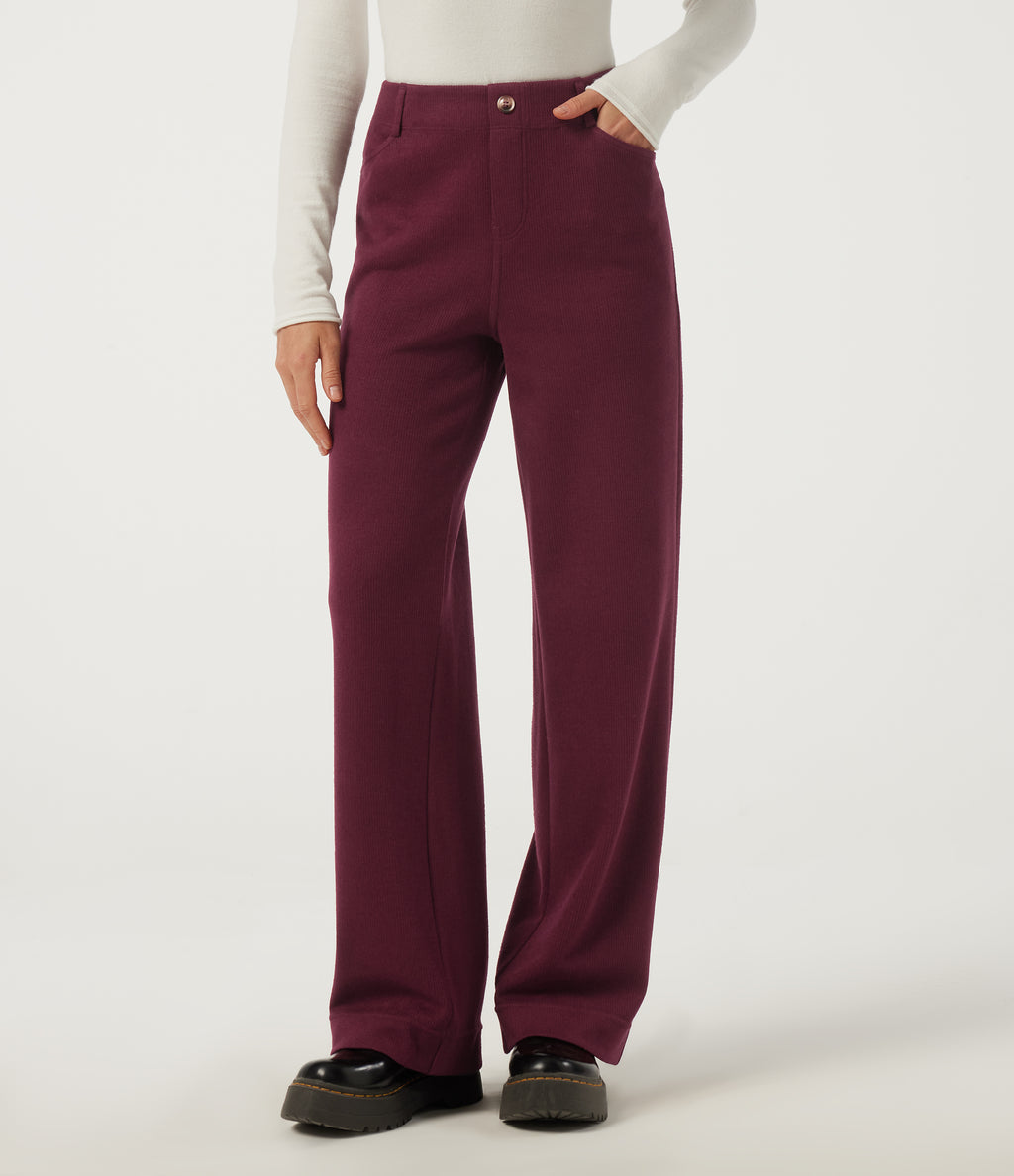 Mid Rise Straight Leg Casual Trousers with Pockets — Cabernet — view 1