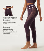 High Waisted Tummy Control Contrast Lace Yoga Leggings with Pocket — Night's Purple — view 1