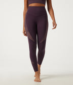 High Waisted Tummy Control Contrast Lace Yoga Leggings with Pocket — Night's Purple — view 3