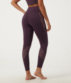High Waisted Tummy Control Contrast Lace Yoga Leggings with Pocket — Night's Purple — view 2