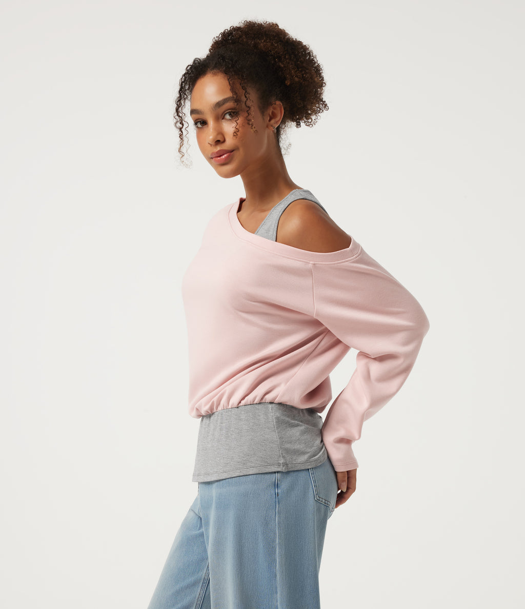 One Shoulder Long Sleeve Color Block Casual T-Shirt — Potpourri — view 3