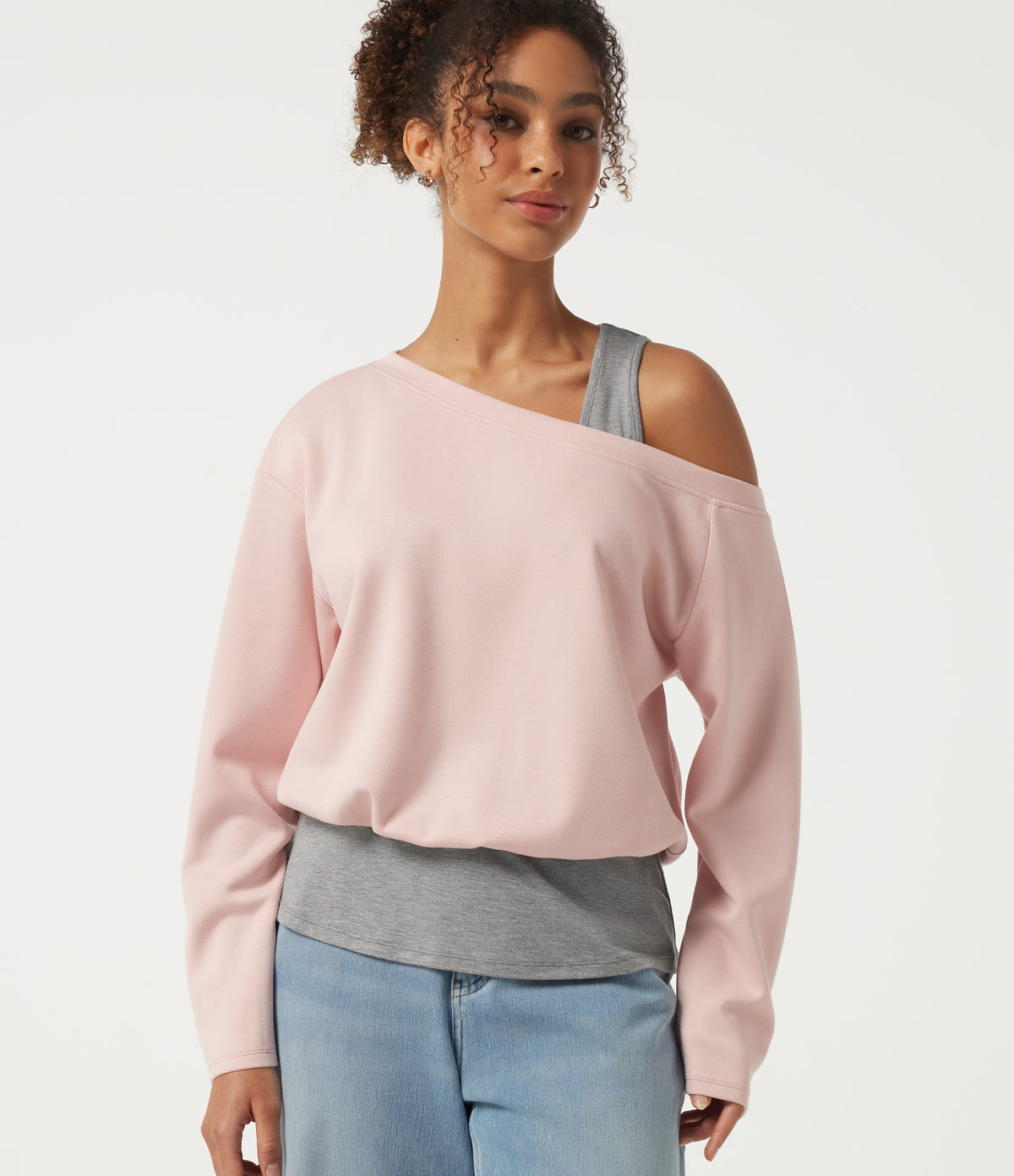 One Shoulder Long Sleeve Color Block Casual T-Shirt — Potpourri — view 1