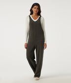 V Neck Sleeveless Straight Leg Corduroy Casual Overall with Pockets — Black Olive — view 3