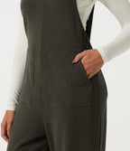 V Neck Sleeveless Straight Leg Corduroy Casual Overall with Pockets — Black Olive — view 7
