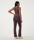 Airy V Neck Sleeveless Contrast Lace Yoga Jumpsuit with Built-in Bra - Edition — Potent Purple — view 2