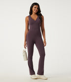 Airy V Neck Sleeveless Contrast Lace Yoga Jumpsuit with Built-in Bra - Edition — Potent Purple — view 8