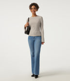 Round Neck Flounce Long Sleeve Lettuce Trim Lounging Top — Warm Grey Floral Velvet — view 7