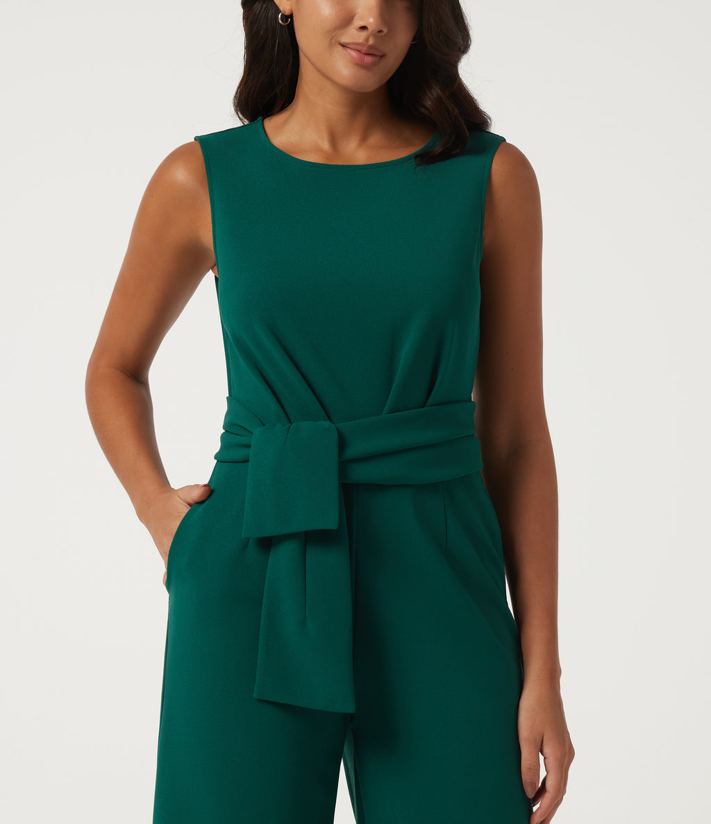 Boat Neck Sleeveless Baggy Work Jumpsuit with Pockets - Edition — Rain Forest — view 4