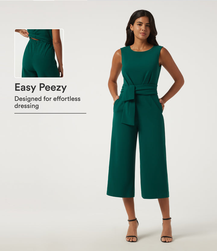 Boat Neck Sleeveless Baggy Work Jumpsuit with Pockets - Edition — Rain Forest — view 1