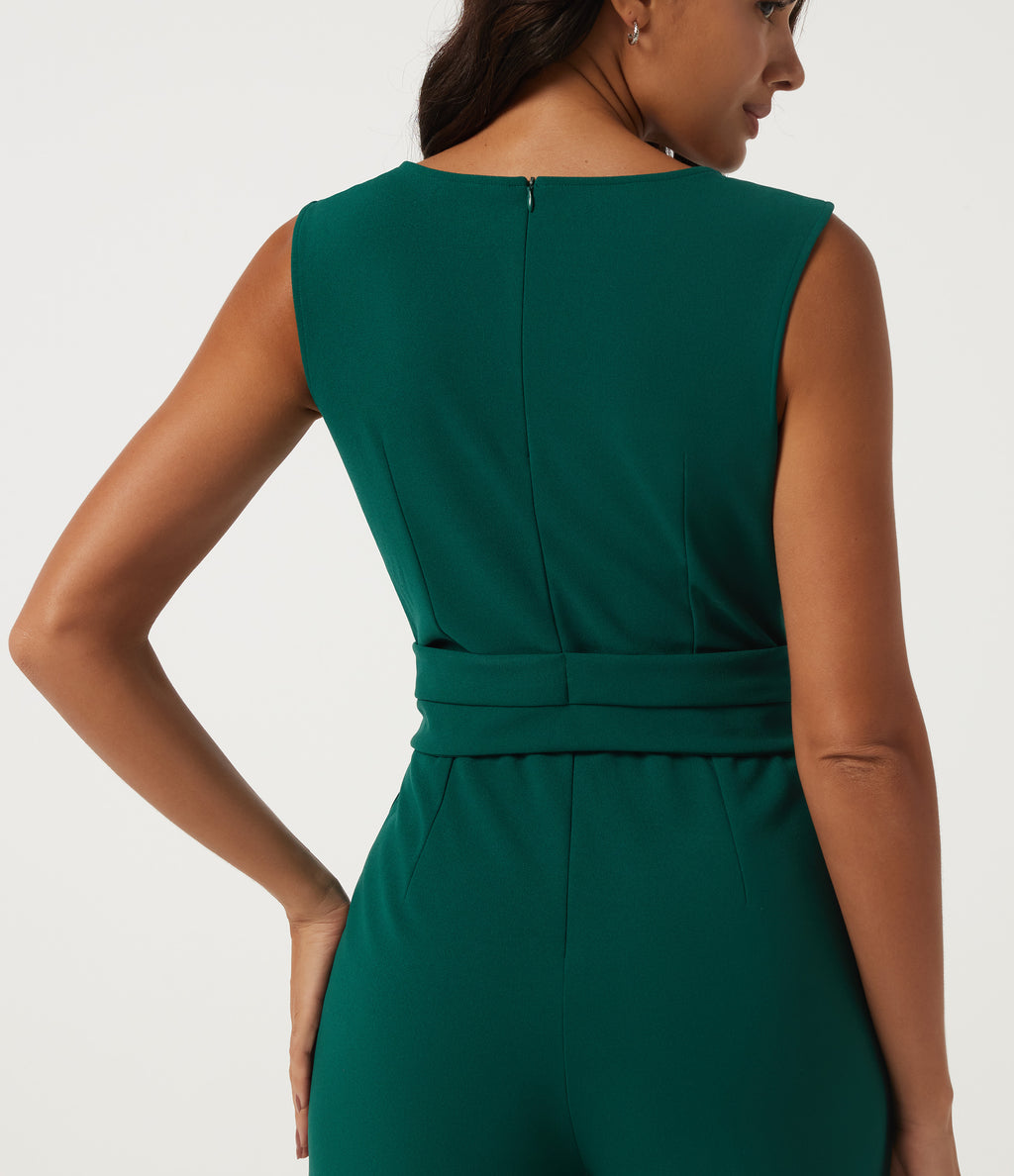 Boat Neck Sleeveless Baggy Work Jumpsuit with Pockets - Edition — Rain Forest — view 5