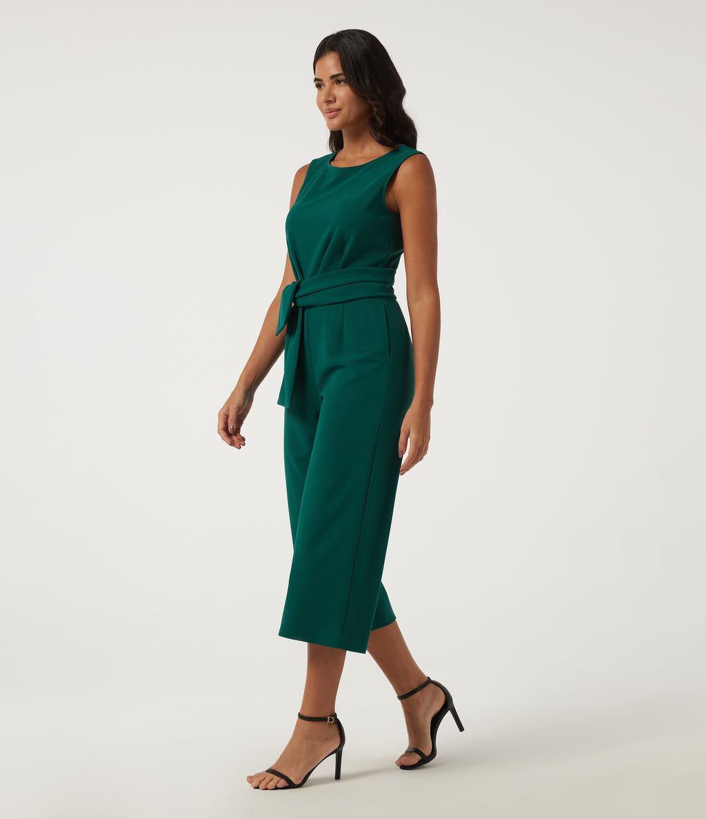 Boat Neck Sleeveless Baggy Work Jumpsuit with Pockets - Edition — Rain Forest — view 3