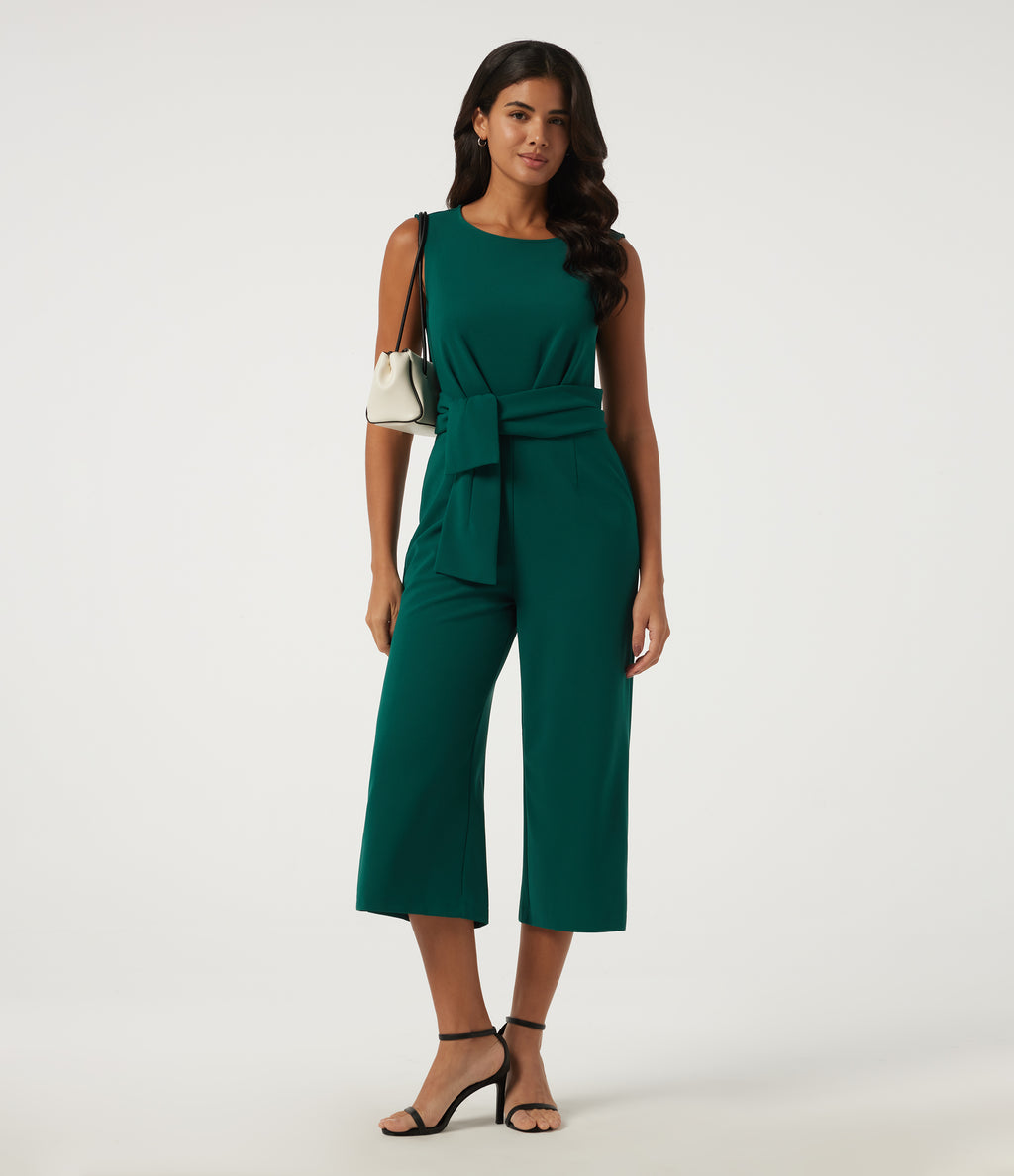 Boat Neck Sleeveless Baggy Work Jumpsuit with Pockets - Edition — Rain Forest — view 8