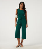 Boat Neck Sleeveless Baggy Work Jumpsuit with Pockets - Edition — Rain Forest — view 8